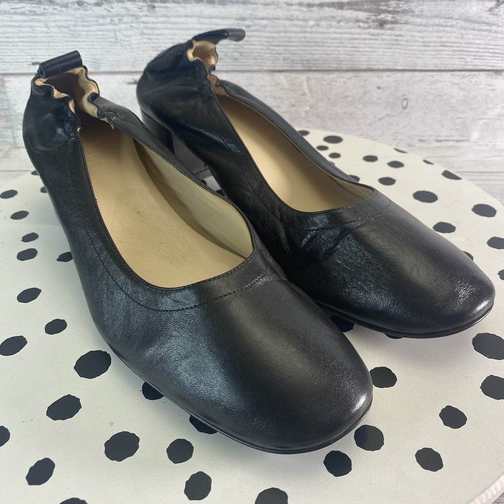 Everlane The Day Heel Womens 9 Black Leather Pumps Stretch Elastic Italy Classy